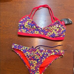 TYR Kids Swim Bikini - Red and Yellow Geometric